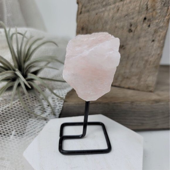Genuine Rose Quartz Specimen on Metal Base - Picture 2 of 7